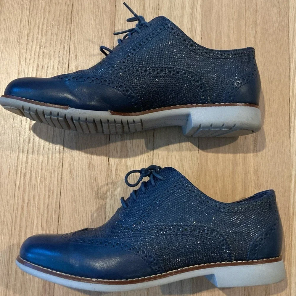 ✨Cole Haan‎ Zerogrand W00898 Glitter Navy Blue Oxford Retro Prom Fancy Sparkle